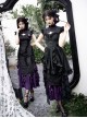 Black Purple Gothic Lolita Elegant Bowknot Ribbon Ruffled Qipao Camisole Dress Hairpin Brooch Set