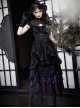 Black Purple Gothic Lolita Elegant Bowknot Ribbon Ruffled Qipao Camisole Dress Hairpin Brooch Set