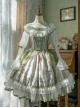 Tea Cup Rabbit Classic Lolita Elegant Green Country Fresh Ruffled Collar Chiffon Long Sleeve Dress