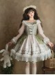 Tea Cup Rabbit Classic Lolita Elegant Green Country Fresh Ruffled Collar Chiffon Long Sleeve Dress