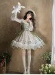 Tea Cup Rabbit Classic Lolita Elegant Green Country Fresh Ruffled Collar Chiffon Long Sleeve Dress