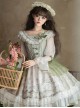 Tea Cup Rabbit Classic Lolita Elegant Green Country Fresh Ruffled Collar Chiffon Long Sleeve Dress