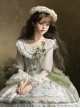 Tea Cup Rabbit Classic Lolita Elegant Green Country Fresh Ruffled Collar Chiffon Long Sleeve Dress