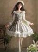 Tea Cup Rabbit Classic Lolita Elegant Green Country Fresh Ruffled Collar Chiffon Long Sleeve Dress