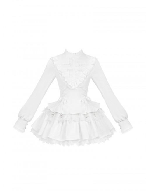 Doki Series Gothic Lolita Japanese Jirai Onna Ruffled Collar Strapped Bowknot Long Sleeve Dress