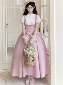 Message Series Classic Lolita Elegant Soft Low Saturation Minimalistic Ruffled Bowknot Long Dress