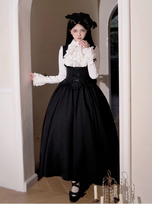 Message Series Classic Lolita Elegant Soft Low Saturation Minimalistic Ruffled Bowknot Long Dress