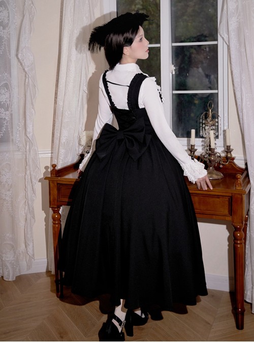 Message Series Classic Lolita Elegant Soft Low Saturation Minimalistic Ruffled Bowknot Long Dress