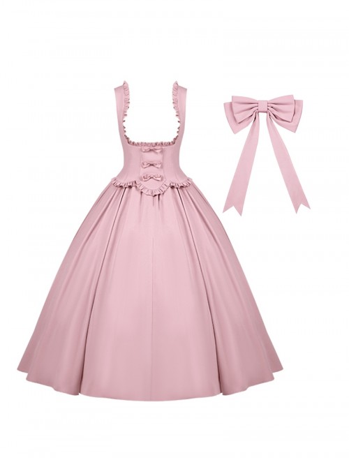 Message Series Classic Lolita Elegant Soft Low Saturation Minimalistic Ruffled Bowknot Long Dress