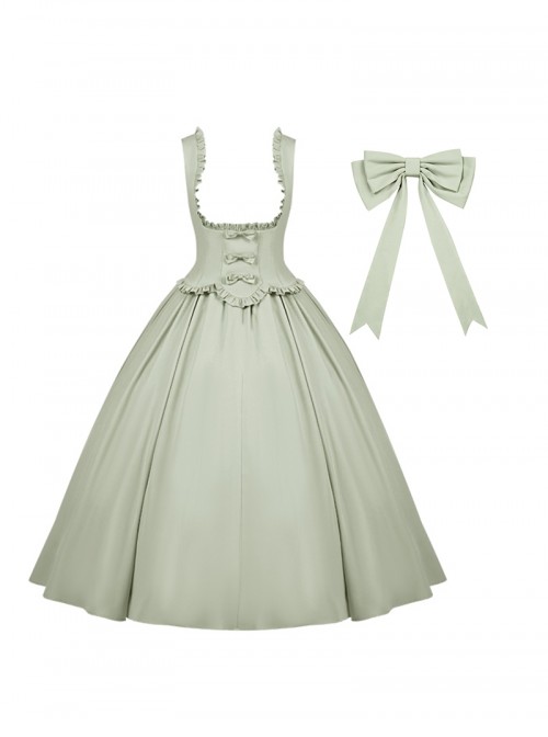 Message Series Classic Lolita Elegant Soft Low Saturation Minimalistic Ruffled Bowknot Long Dress