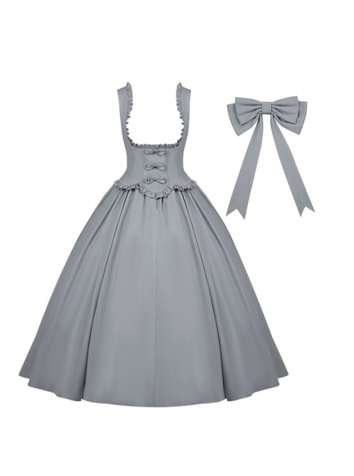 Message Series Classic Lolita Elegant Soft Low Saturation Minimalistic Ruffled Bowknot Long Dress