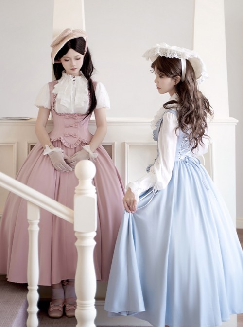 Message Series Classic Lolita Elegant Soft Low Saturation Minimalistic Ruffled Bowknot Long Dress