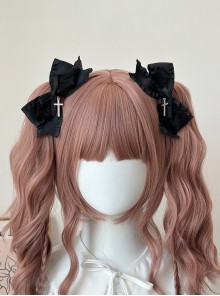 Japanese Style Jirai Onna Dark Halloween Gothic Lolita Cross Bowknot Hairpins