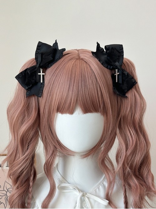 Japanese Style Jirai Onna Dark Halloween Gothic Lolita Cross Bowknot Hairpins