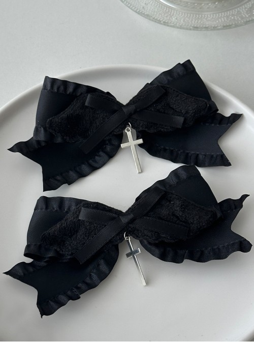 Japanese Style Jirai Onna Dark Halloween Gothic Lolita Cross Bowknot Hairpins