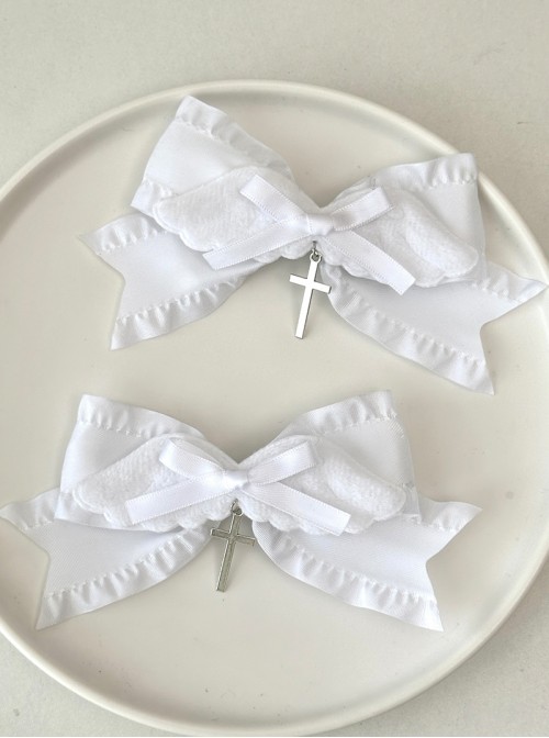 Japanese Style Jirai Onna Dark Halloween Gothic Lolita Cross Bowknot Hairpins