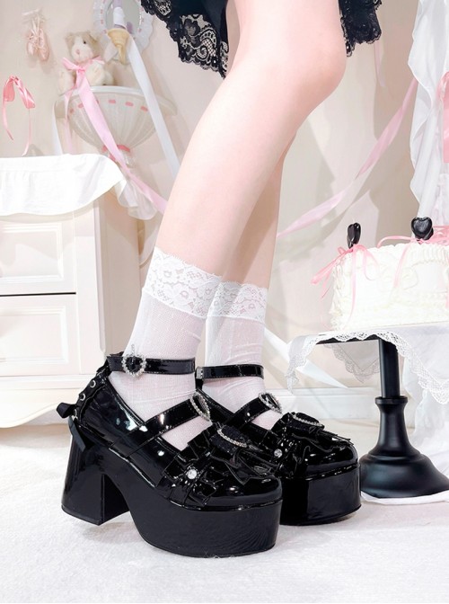 Overlapping Rhythm Series Sweet Lolita Jirai Onna Japanese Mass Produced Cute Pearl Bowknot Platform Loafers