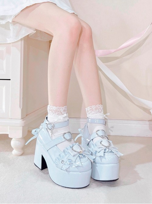 Overlapping Rhythm Series Sweet Lolita Jirai Onna Japanese Mass Produced Cute Pearl Bowknot Platform Loafers