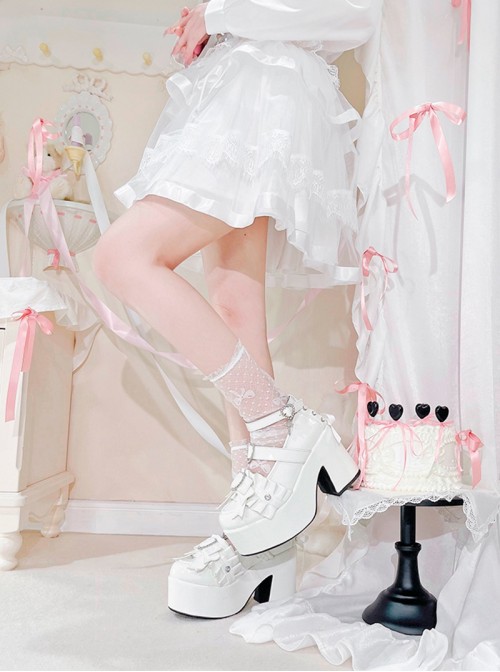 Overlapping Rhythm Series Sweet Lolita Jirai Onna Japanese Mass Produced Cute Pearl Bowknot Platform Loafers