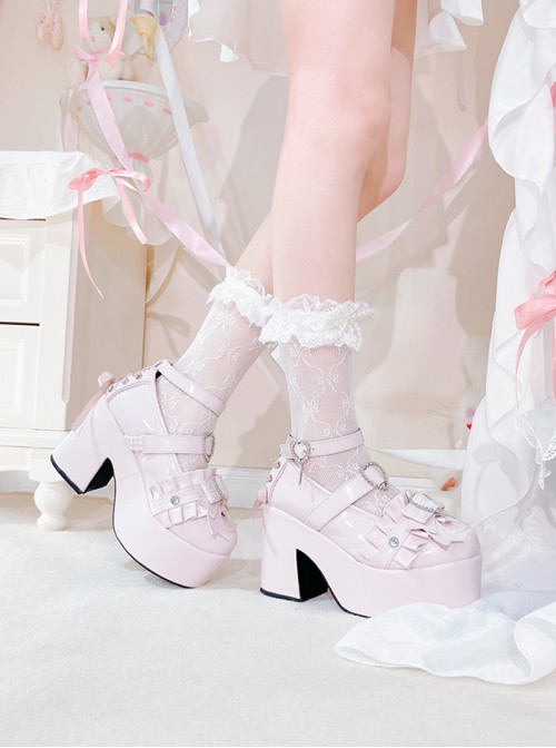 Overlapping Rhythm Series Sweet Lolita Jirai Onna Japanese Mass Produced Cute Pearl Bowknot Platform Loafers