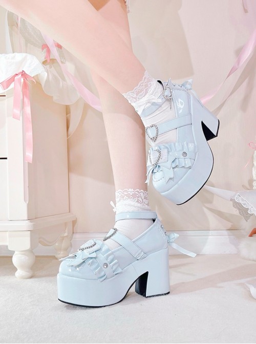 Overlapping Rhythm Series Sweet Lolita Jirai Onna Japanese Mass Produced Cute Pearl Bowknot Platform Loafers
