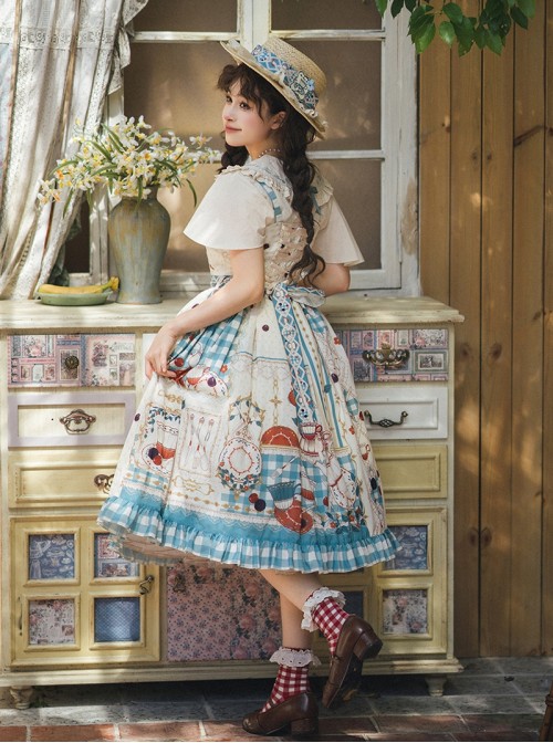 Tea Party Series Sweet Lolita Elegant Checked Print Daily Wearable Cute Camisole Dress