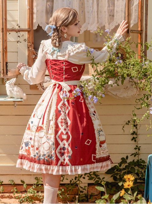 Tea Party Series Sweet Lolita Elegant Checked Print Daily Wearable Cute Camisole Dress