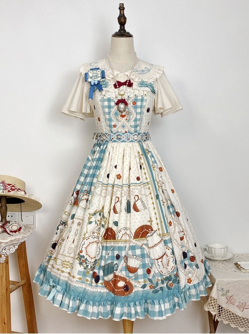 Tea Party Series Sweet Lolita Elegant Checked Print Daily Wearable Cute Camisole Dress