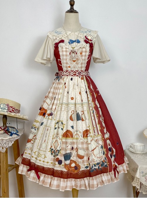 Tea Party Series Sweet Lolita Elegant Checked Print Daily Wearable Cute Camisole Dress
