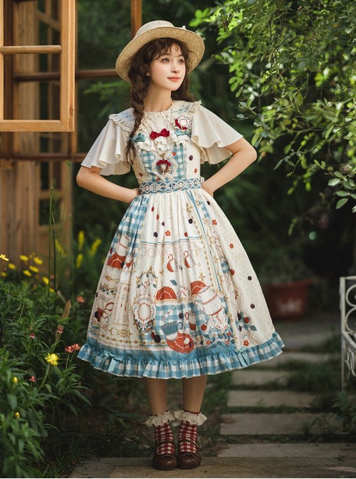 Tea Party Series Sweet Lolita Elegant Checked Print Daily Wearable Cute Camisole Dress