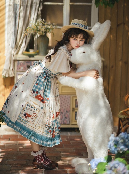 Tea Party Series Sweet Lolita Elegant Checked Print Daily Wearable Cute Camisole Dress