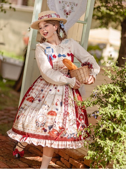 Tea Party Series Sweet Lolita Elegant Checked Print Daily Wearable Cute Camisole Dress