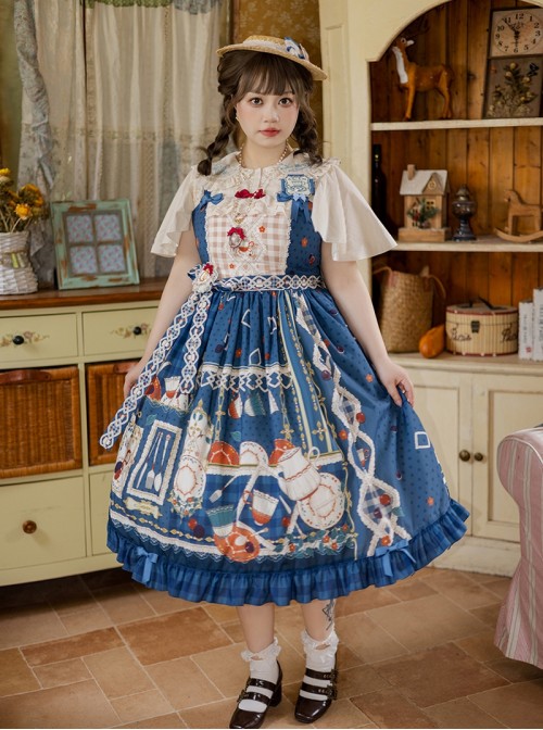 Tea Party Series Sweet Lolita Elegant Checked Print Daily Wearable Cute Camisole Dress