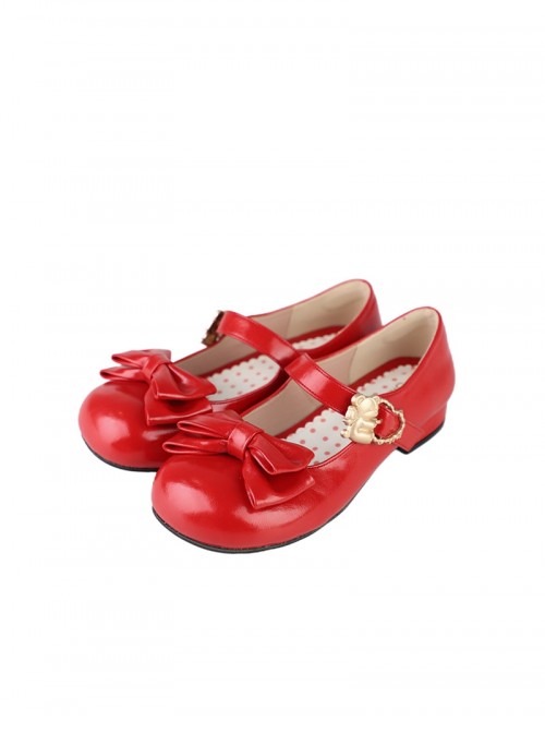 Hug Bear Series Sweet Lolita Bear Alloy Buckle Cute Comfortable Round Toe Low Heel Mary Jane Shoes