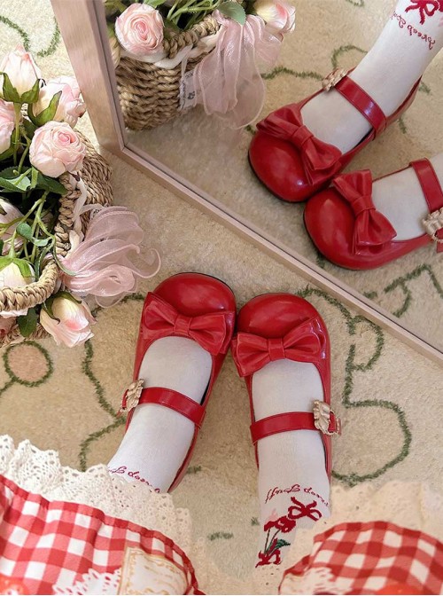 Hug Bear Series Sweet Lolita Bear Alloy Buckle Cute Comfortable Round Toe Low Heel Mary Jane Shoes