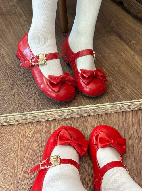 Hug Bear Series Sweet Lolita Bear Alloy Buckle Cute Comfortable Round Toe Low Heel Mary Jane Shoes