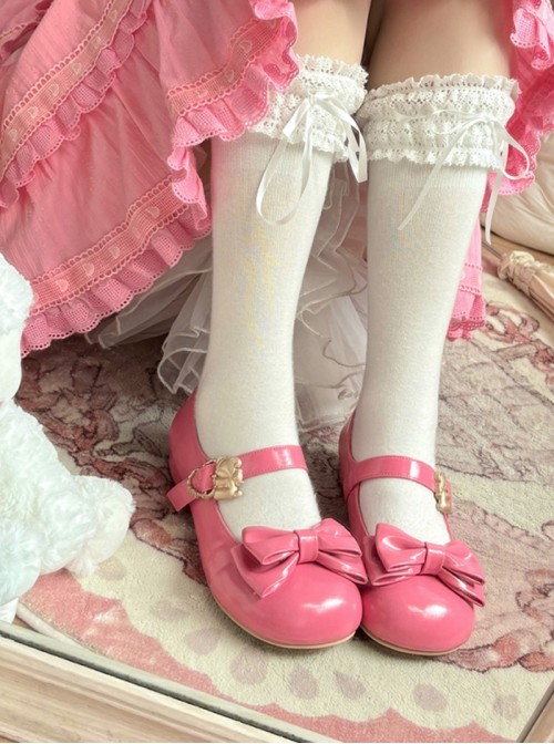 Hug Bear Series Sweet Lolita Bear Alloy Buckle Cute Comfortable Round Toe Low Heel Mary Jane Shoes