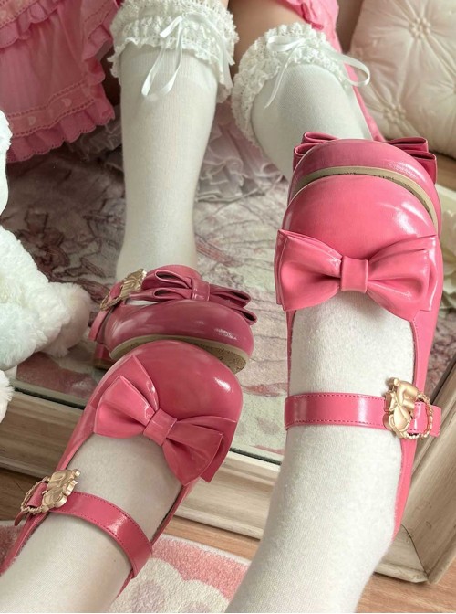 Hug Bear Series Sweet Lolita Bear Alloy Buckle Cute Comfortable Round Toe Low Heel Mary Jane Shoes