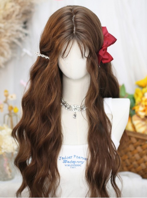 Weave Autumn Series Sweet Lolita Caramel Warm Brown Soft Light French Fringe Long Curly Wig