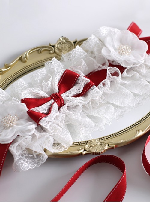 Red Christmas Series Sweet Lolita Lace Bowknot Floral Imitation Magnificent Headband