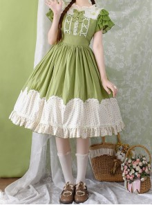 Summer Breeze Series Classic Lolita Comfortable Soft Cotton Embroidered Ruffle Sweet Sister Cute Short Sleeve Dress