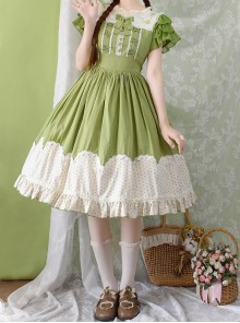Summer Breeze Series Classic Lolita Comfortable Soft Cotton Embroidered Ruffle Sweet Sister Cute Short Sleeve Dress