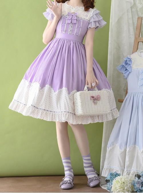 Summer Breeze Series Classic Lolita Comfortable Soft Cotton Embroidered Ruffle Sweet Sister Cute Short Sleeve Dress