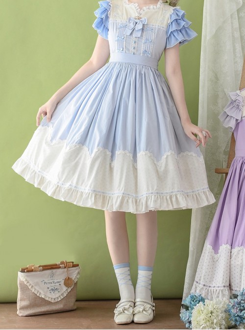 Summer Breeze Series Classic Lolita Comfortable Soft Cotton Embroidered Ruffle Sweet Sister Cute Short Sleeve Dress