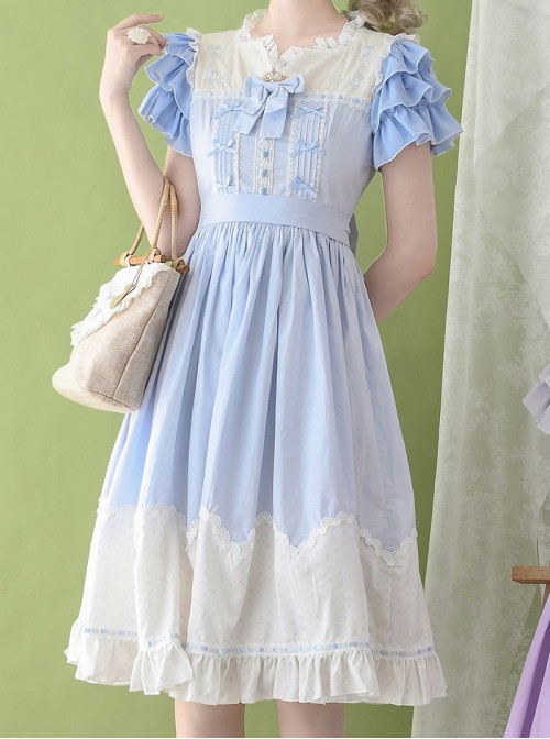 Summer Breeze Series Classic Lolita Comfortable Soft Cotton Embroidered Ruffle Sweet Sister Cute Short Sleeve Dress