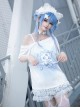Kitten Hospital Series Kawaii Fashion Cute Aqua Medical Theme Winged Lace Trim Print Off Shoulder T Shirt