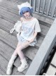 Kitten Hospital Series Kawaii Fashion Cute Aqua Medical Theme Winged Lace Trim Print Off Shoulder T Shirt