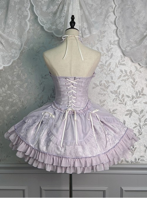 Cross Maiden Series Sweet Lolita Lavender Dreamy Tulle Delicate Elegant Halter Neck Dress