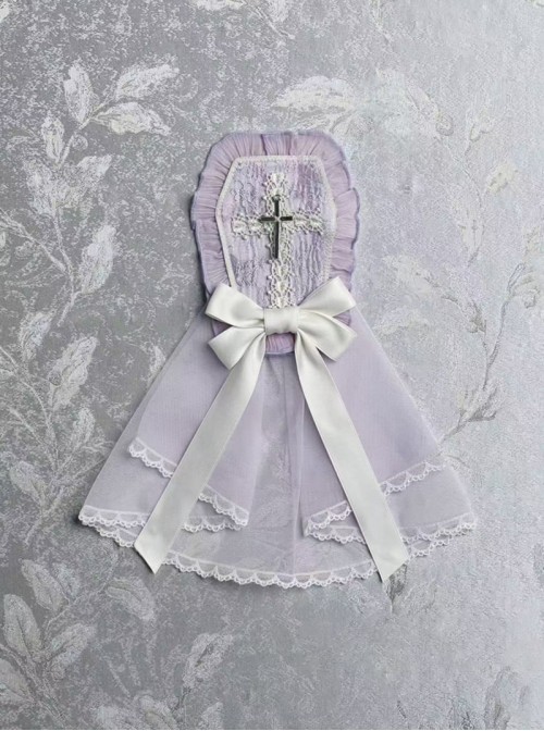 Cross Maiden Series Sweet Lolita Lavender Bow Cross Lace Tulle Hair Accessory Side Clip