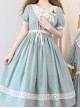 Summer Joy Series Sweet Lolita Cotton Hollow out Floral Lace Big Pocket Retro Doll Bubble Sleeve Dress